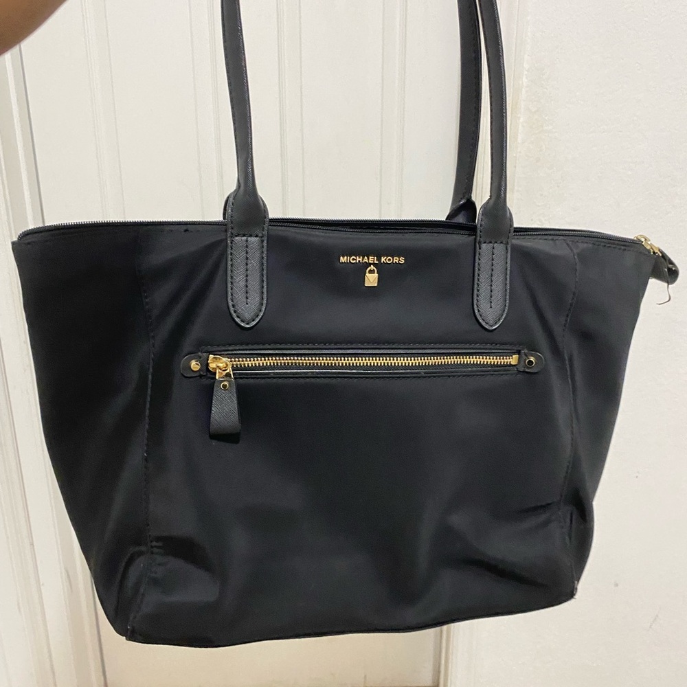 Michael Kors Black Kelsey Tote Bag Nylon Multi-Pocket Large Handbag Trolley